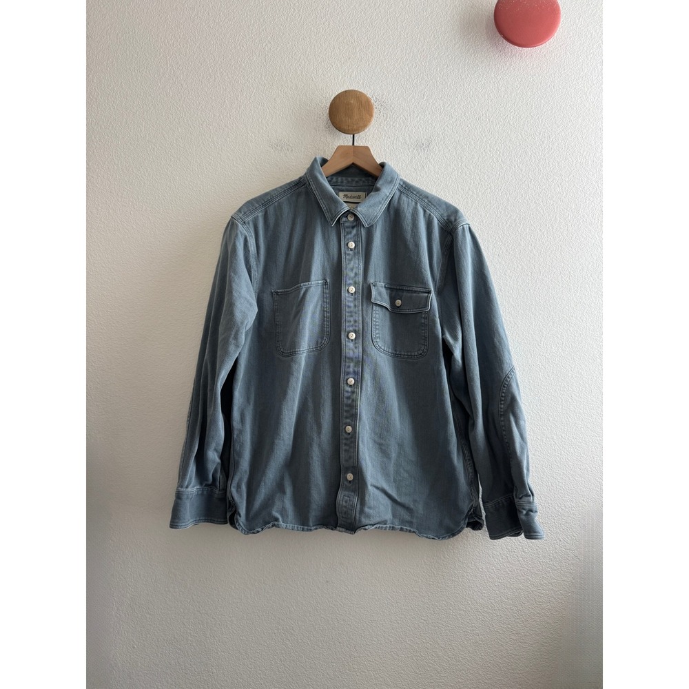 Madewell Mens Garment-Dyed Button Down Work Shirt in Deep River Blue Medium